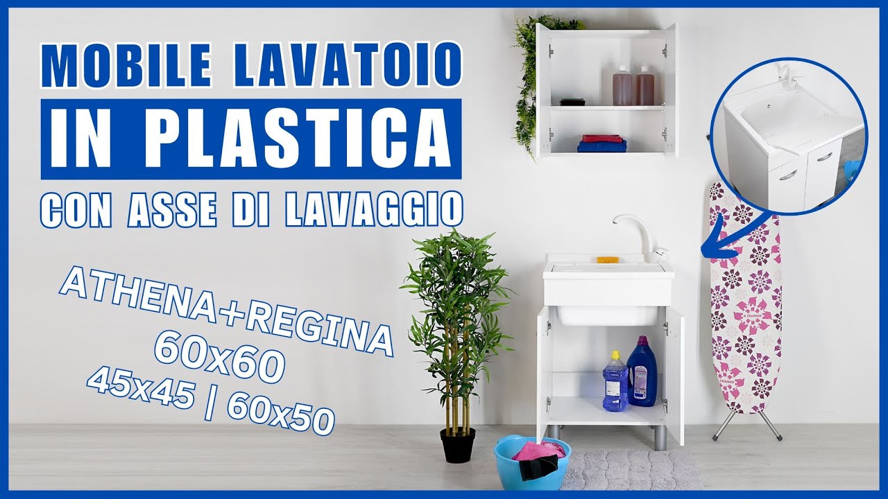 Mobile lavatoio lavanderia grande L 60 P 60 ATHENA con pilozzo e asse di lavaggio in resina