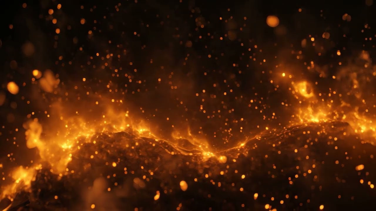 Abstract fire flames on black background. Fantasy glowing particles. 3D