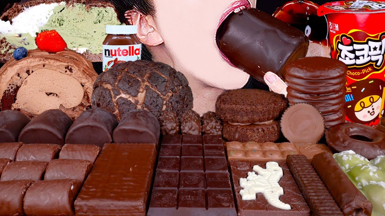 ASMR CHOCOLATE ICE CREAM MARSHMALLOW NUTELLA DESSERT MUKBANG 초콜릿 먹방 チョコレートアイスクリーム 咀嚼音 EATING SOUNDS