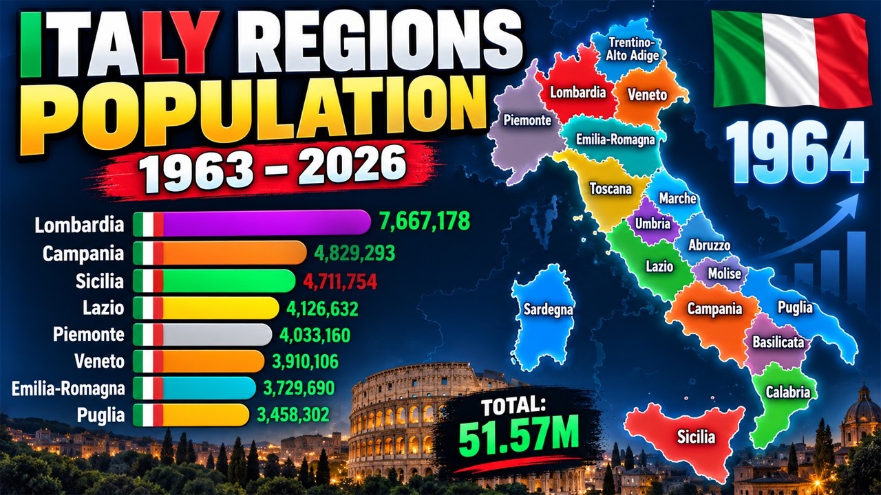 How Italy&rsquo;s Regions Changed by Population | 1963&ndash;2026