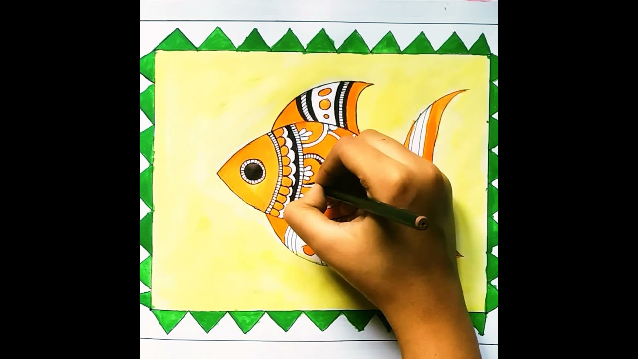 Indian Folk Art Session For Kids || Easy Madhubani Fish || #shorts #drawingtutorial