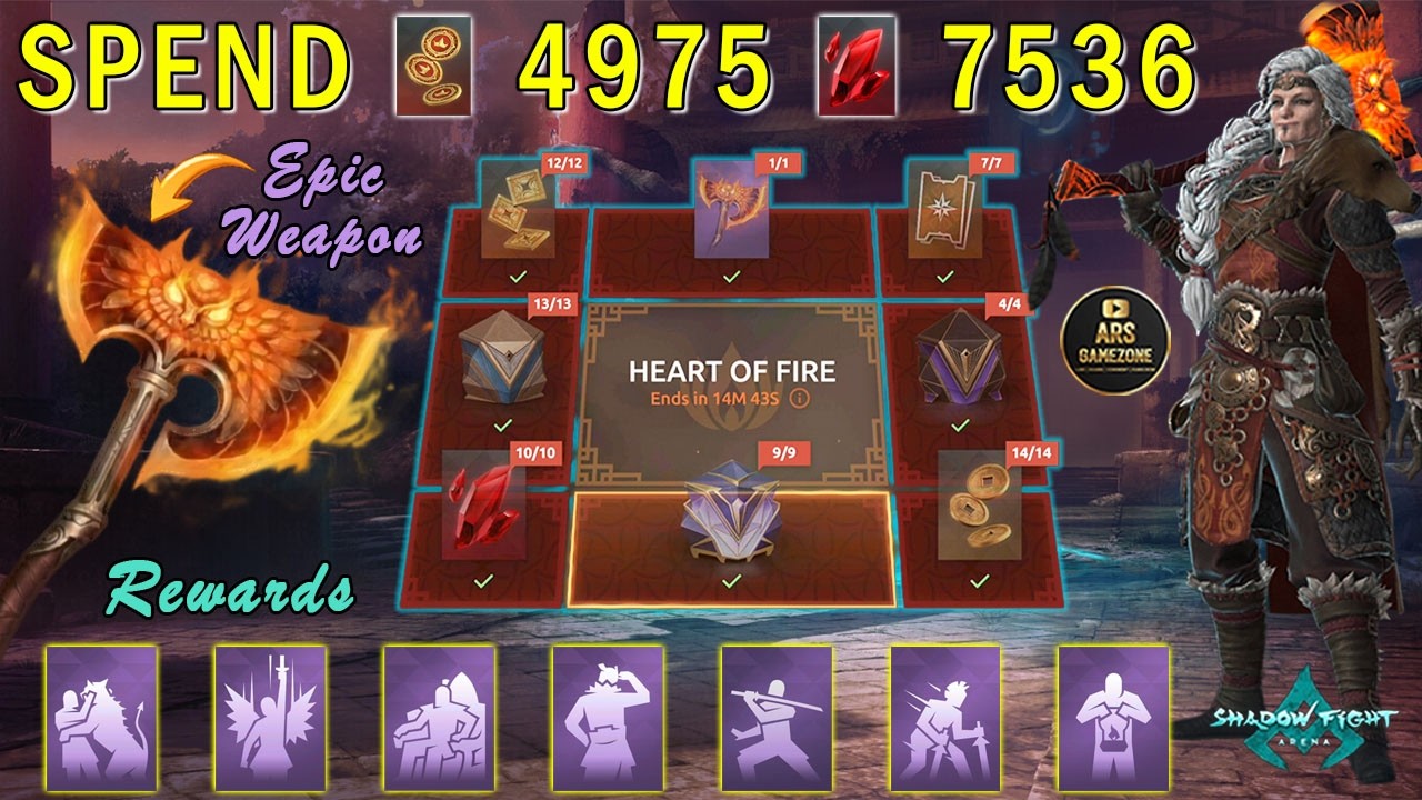 Spend 🪙4975 💎 7536 for Epic Weapon 🪓 of NONNA | Shadow Fight 4 Arena | video 95