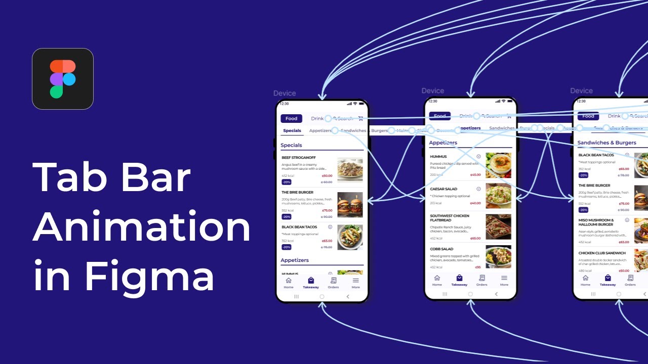 Food Delivery App (menu) Tab Bar Animation | Figma Tutorial