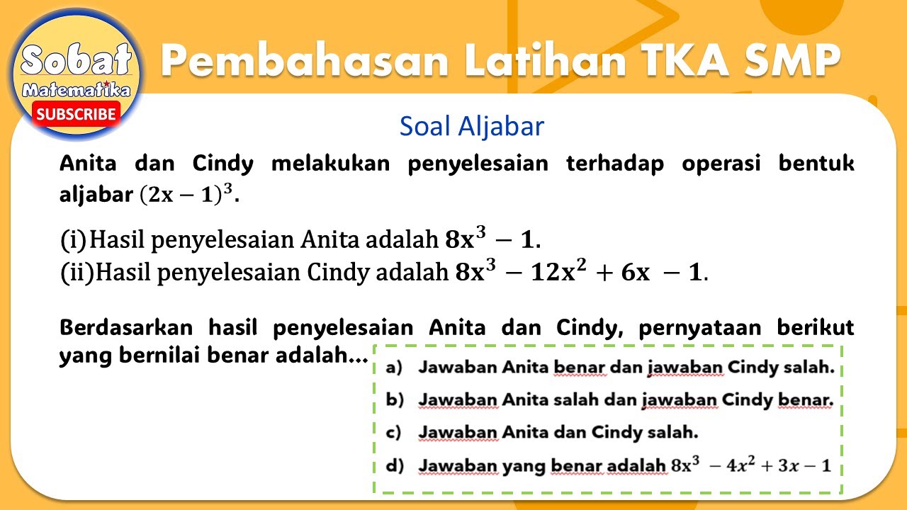 Pembahasan Latihan Tes Kemampuan Akademik TKA SMP #tkasmp #aljabar #matematikasmp