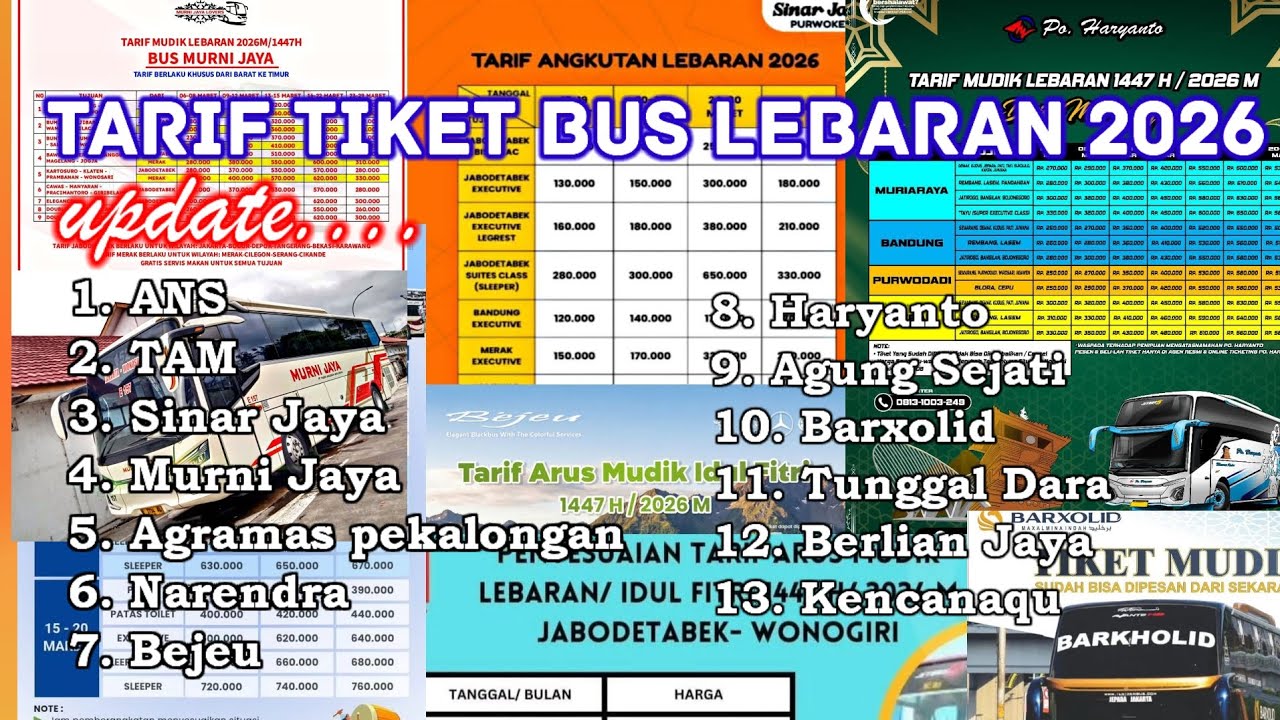 Update Tarif Tiket Bus Arus Mudik Lebaran 2026 || Tuslah Lebaran 2026 #tariftiketbuslebaran2026