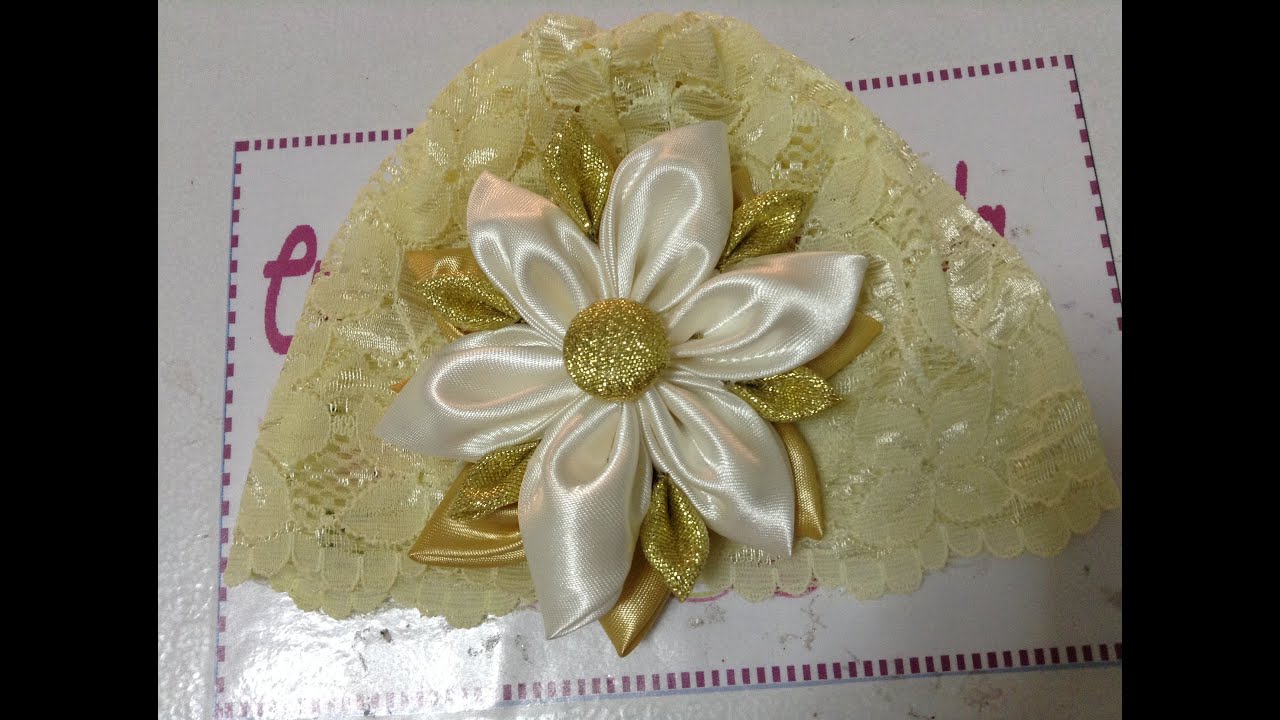 Gorro de encaje con flor de tela VIDEO No. 187