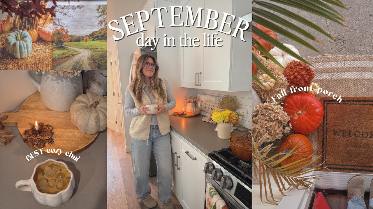 FALL Day In My Life | BEST Fall Chai Recipe, Grocery Shop & Haul + Finishing Front Porch 🍂