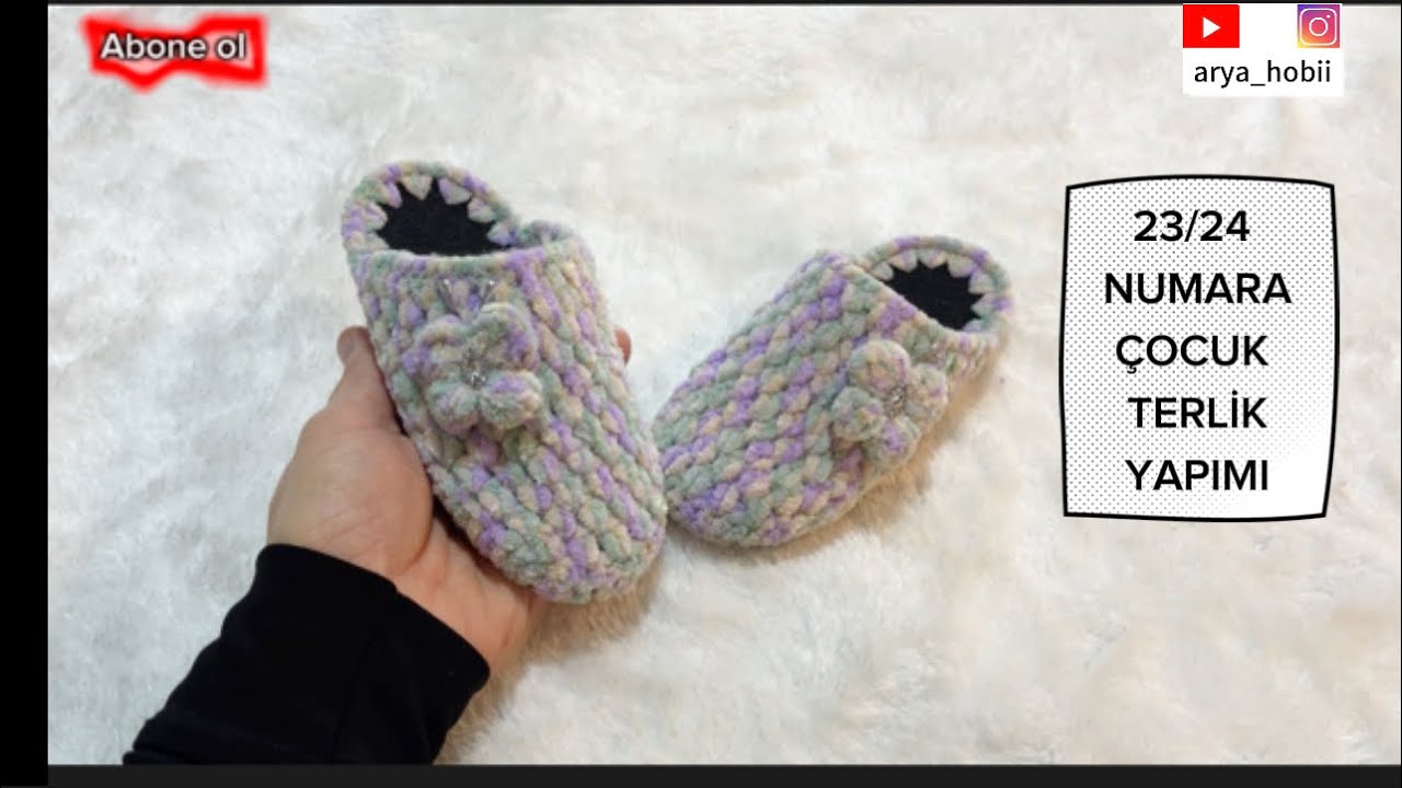 23/24 no ÇOCUK TERLİK YAPIMI❗️1 SAATTE BİR ÇİFT ÖR 😍 KADİFE İP TERLİK MODELİ❗️TÜM DETAYLARIYLA 🫶