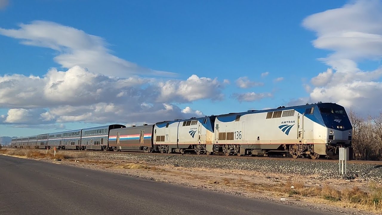 (First train catch of 2026) Amtrak Sunset Limit 1 flying by in El Paso