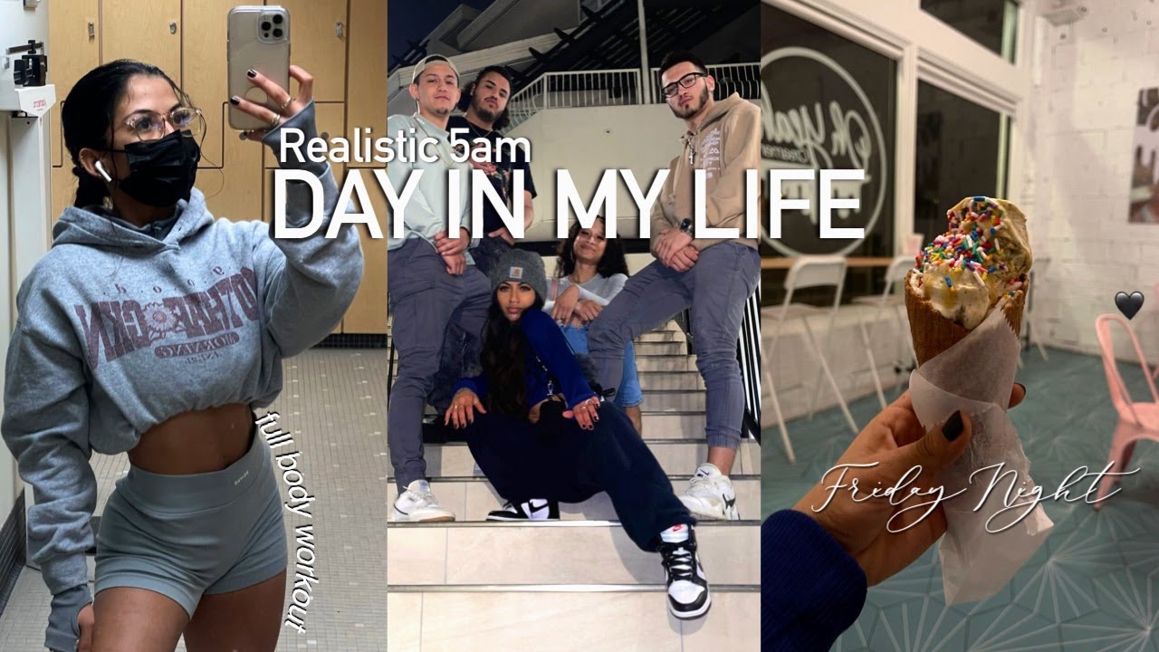 realistic 5am day in my life & Friday night VLOG | Full body workout routine, movies night, cooking