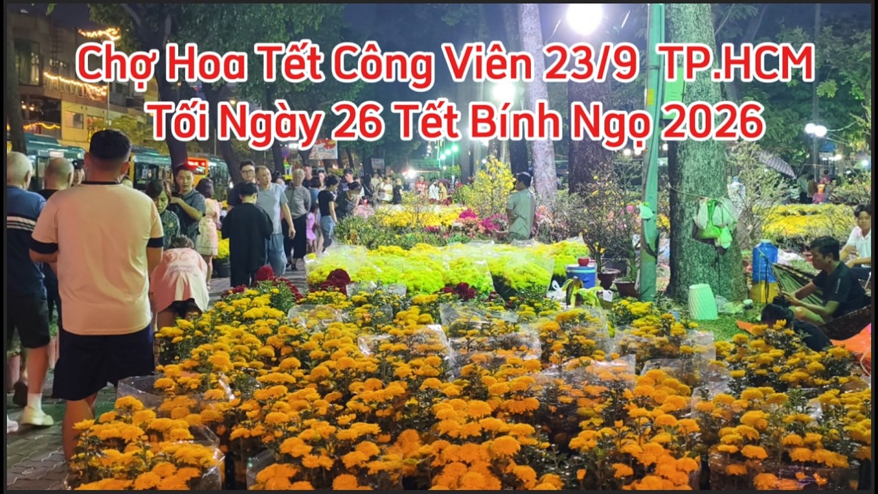Đi Dạo Chợ Hoa Tết Công Viên 23/9 TP.HCM Tối Ngày 26 Tết Bính Ngọ 2026 Tấp Nập Người Mua Hoa Mua Đào