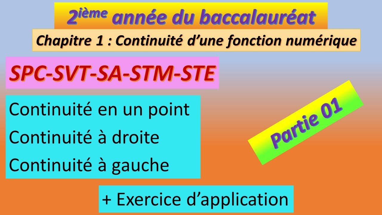 Continuité d'une fonction numérique - Partie 01