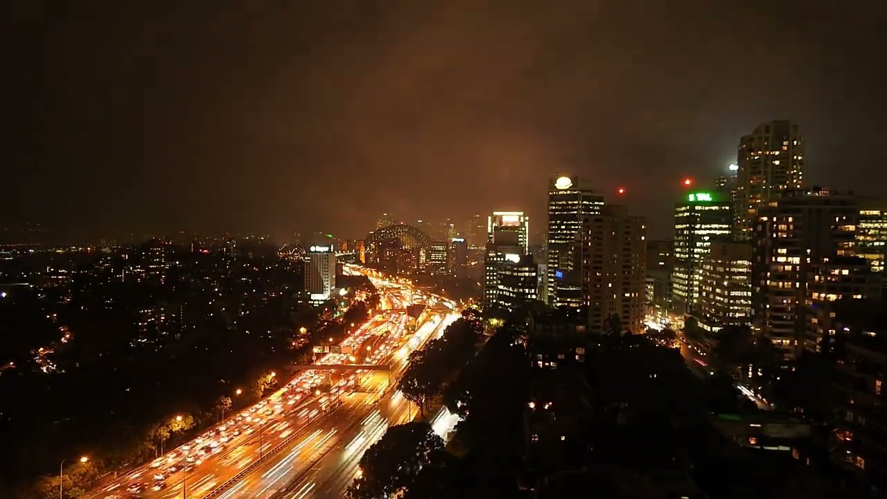 Traffic Cars Road Timelapse Motion in Night City View Top Video