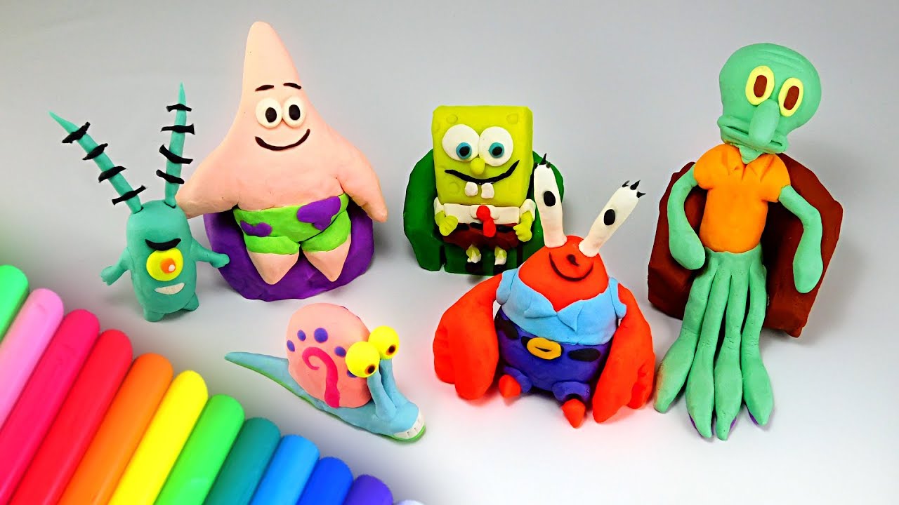 Como fazer BOB ESPONJA de MASSINHA - Vídeo para criança brincar de massinha Play Doh