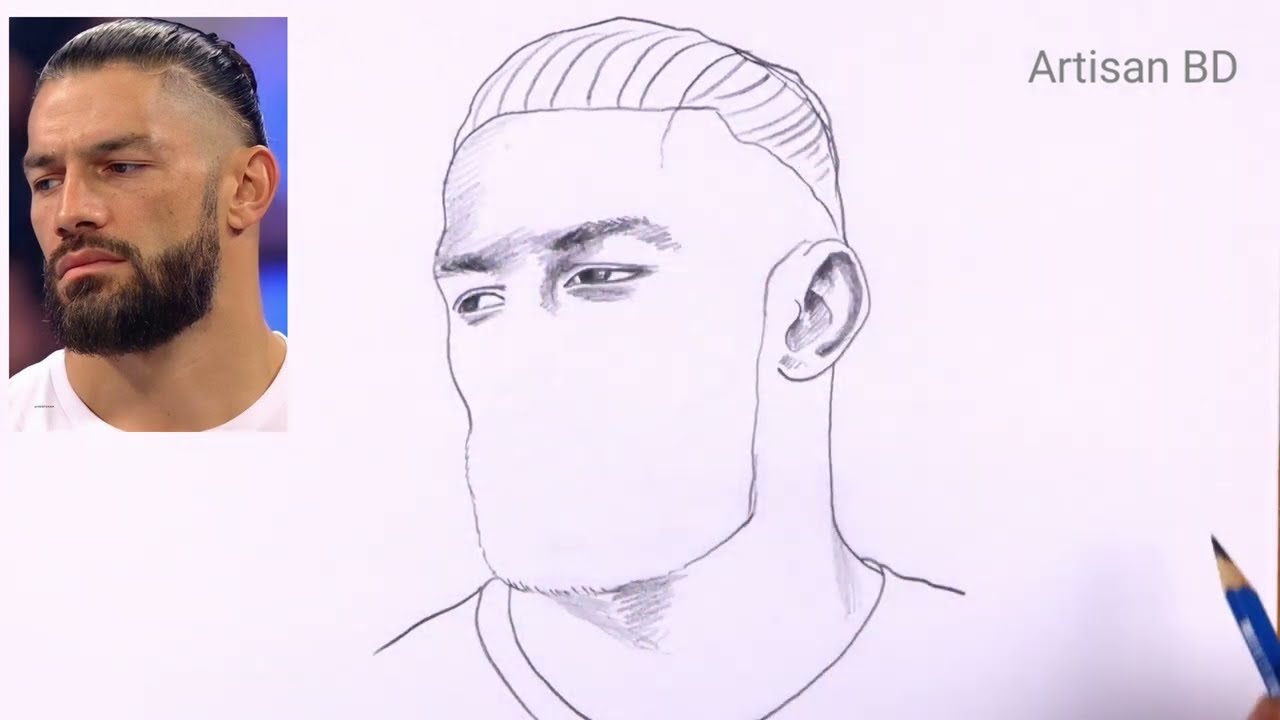 Drawing of Realistic face Roman Reigns, Pencil Drawing Easy WWE #romanreigns