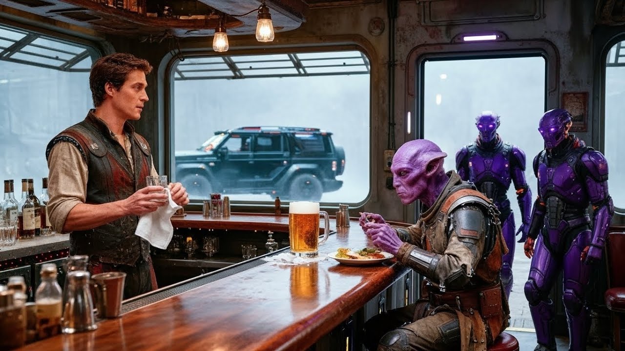 A Human Tavern Owner Quietly Fed a Frail Alien for Years—Until Black SUVs Screeched to Stop Outside.