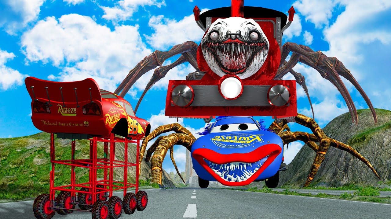 Big & Small McQueen & Police Car vs Zombie Mack vs the Giant Death Pit|BeamNG.drive