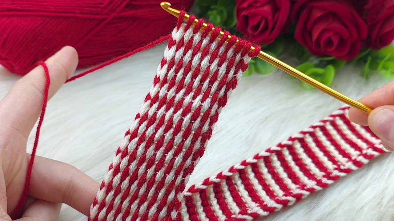New!!!' Step-by-Step Tunisian Crochet Bandana Bag Strap | Red & White Easy Tutorial.
