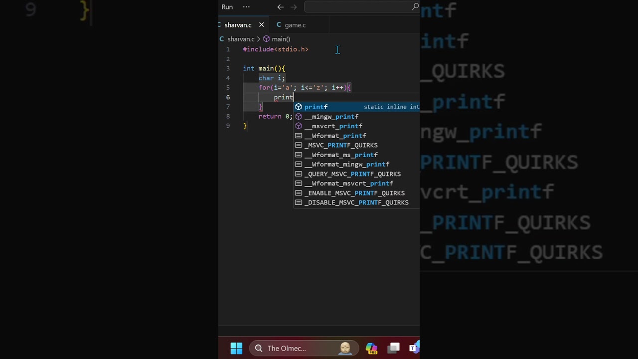 Print Alphabets (a to z) Using for Loop || C Program   ||   #coding  #youtubeshorts #c #education