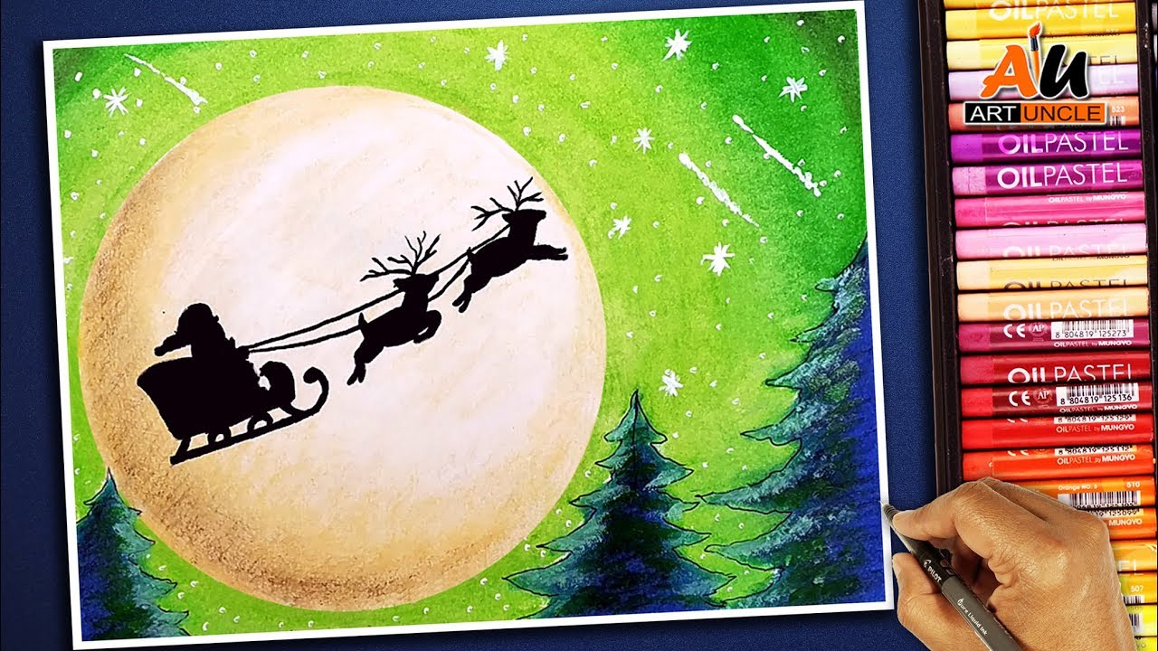 How to draw- Santa Claus Flying in the Sky on Christmas Eve