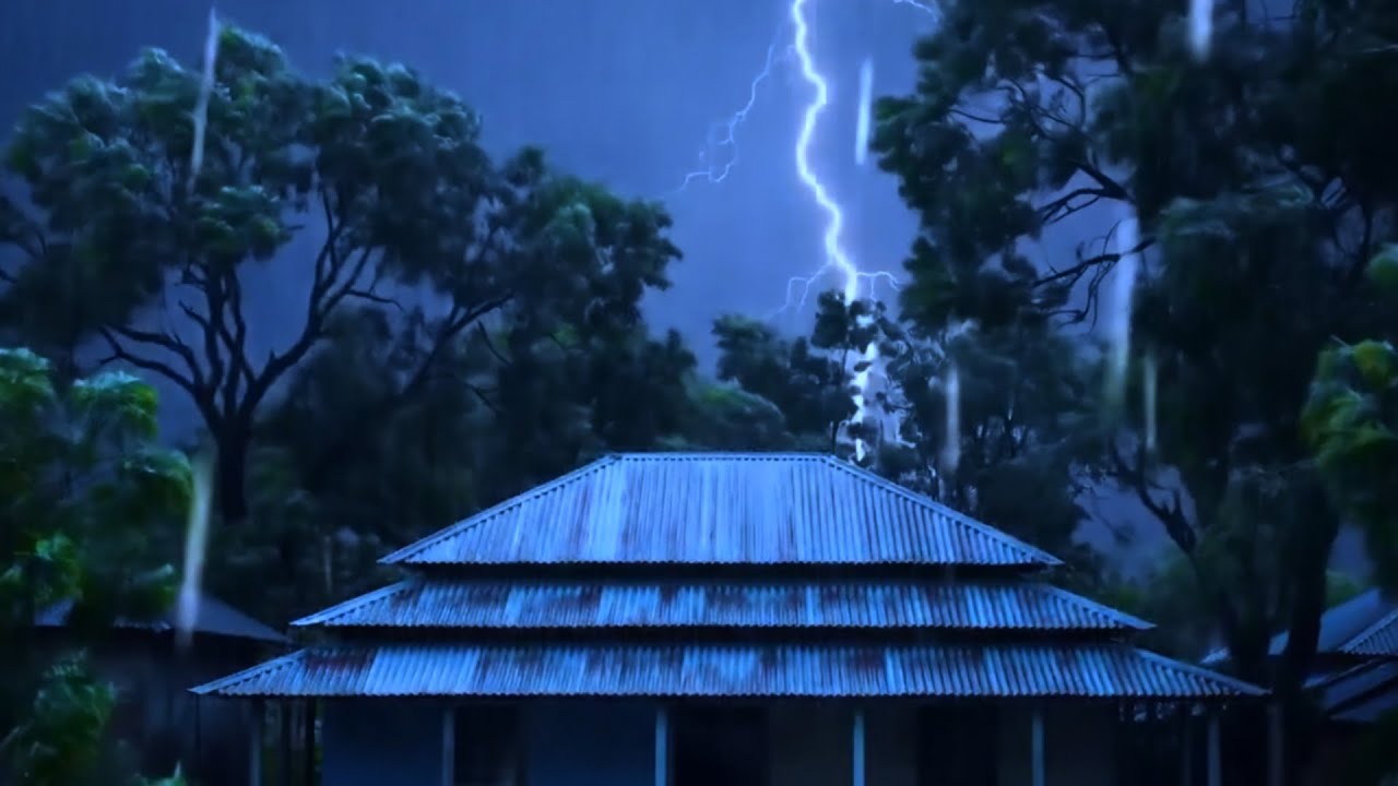 End Sleepless Nights in 3Minutes with Growling Rain & Booming Thunder on a Rickety Tin Roof at Night