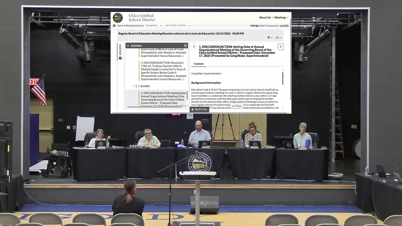 Chico Unified School District Board of Education Meeting 10/15/2025