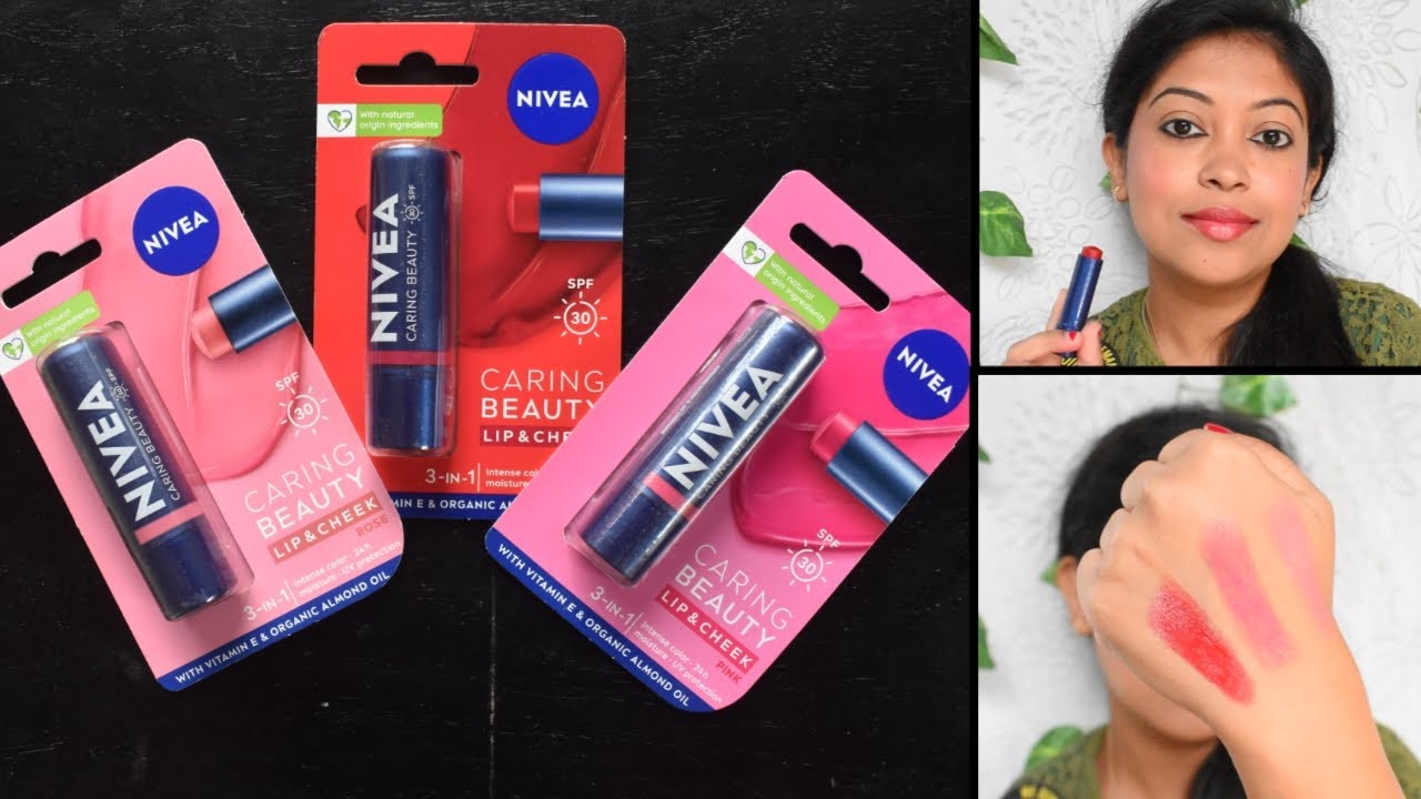 NIVEA Caring Beauty Lip & Cheek | Бальзам для губ Nivea с SPF 30 | Бальзам для губ Nivea Lip Cari...