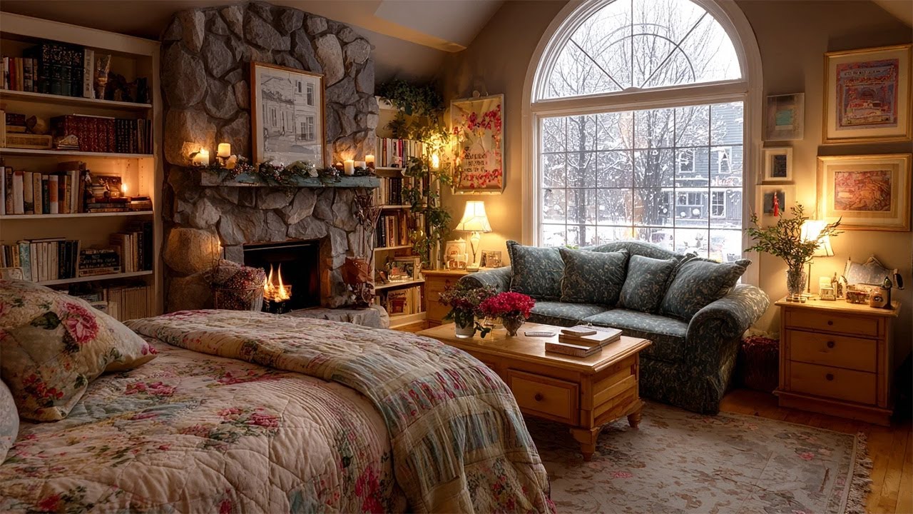 Deep Sleep Sanctuary: Crackling Fireplace & Blizzard in Cozy Winter Cabin for Stress Relief