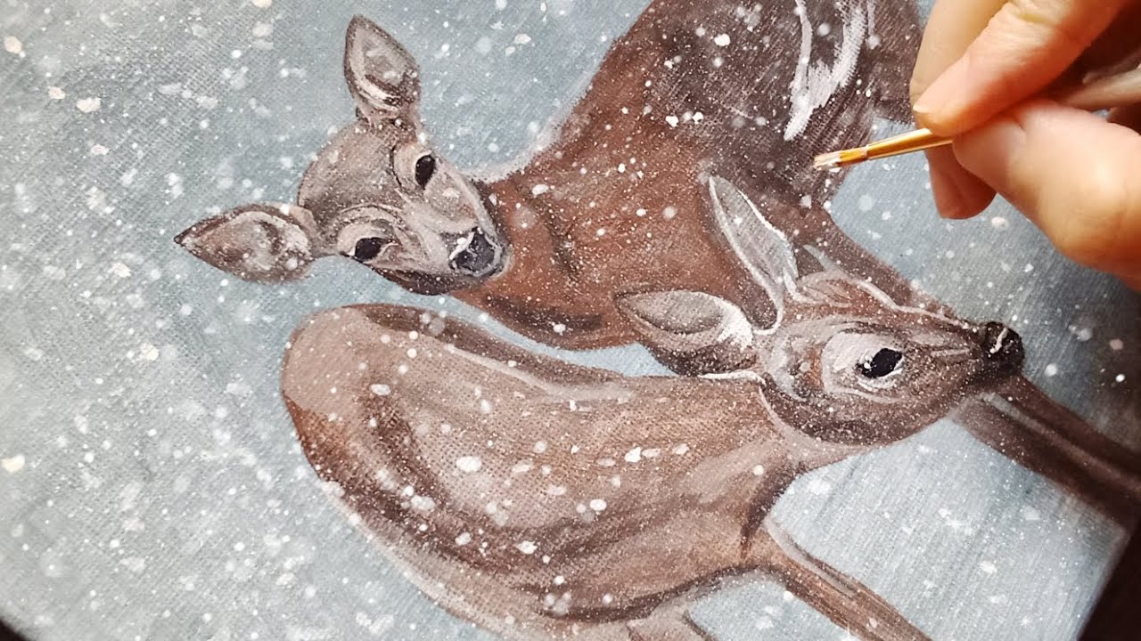 Deer In A Winter Storm🦌/ Acrylic Painting Techniques / Acrylic Painting 
