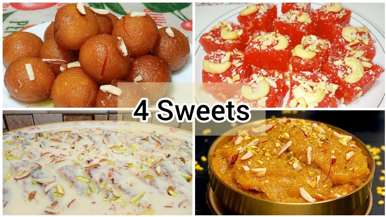 4 Sweets | Gulab Jamun | Bombay Halwa | Shahi Tukray | Chana Daal Halwa 