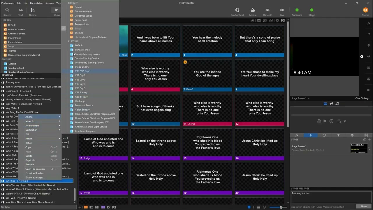 ProPresenter Training Video 2: Adding songs and scripture verses to a playlist