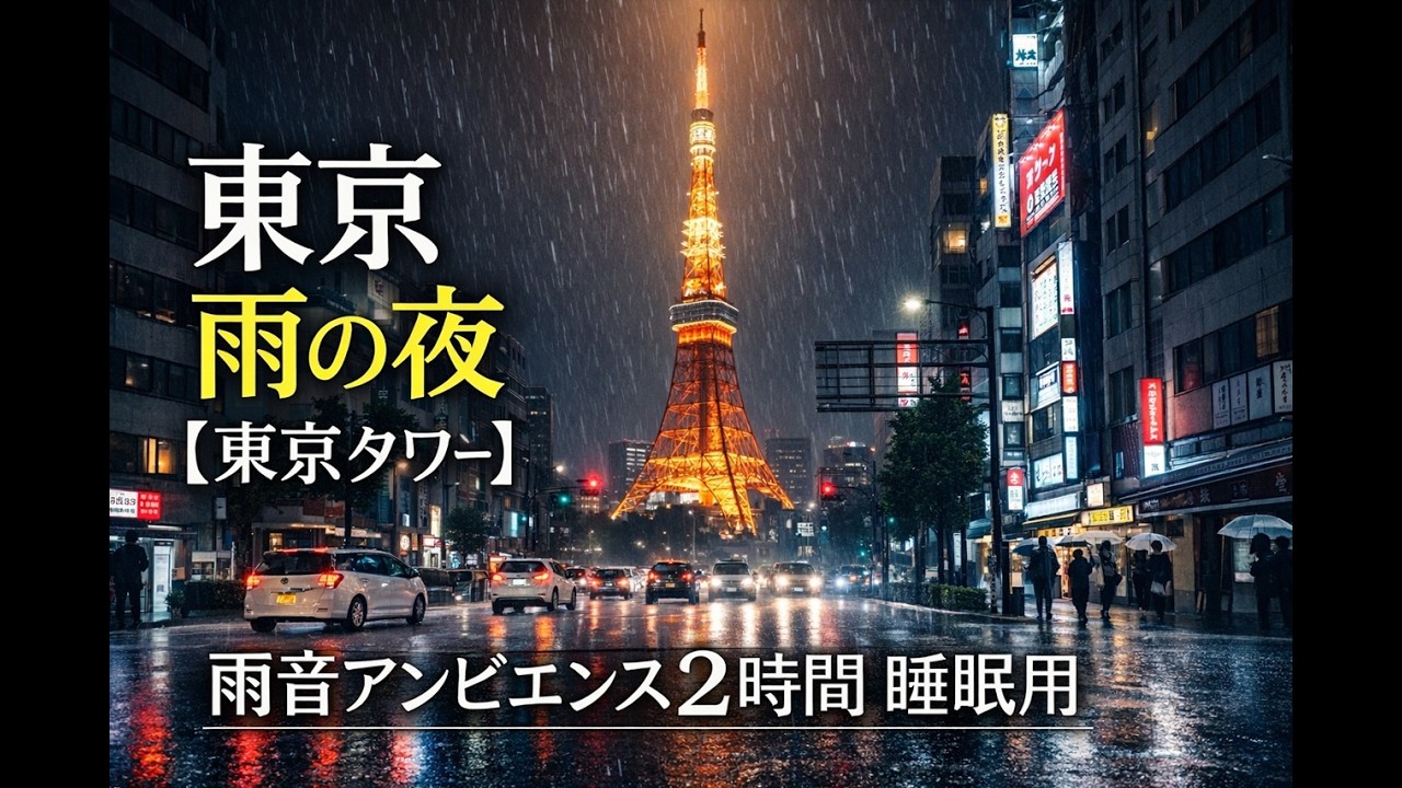 東京 雨の夜【東京タワー】| 雨音アンビエンス 2時間 睡眠用