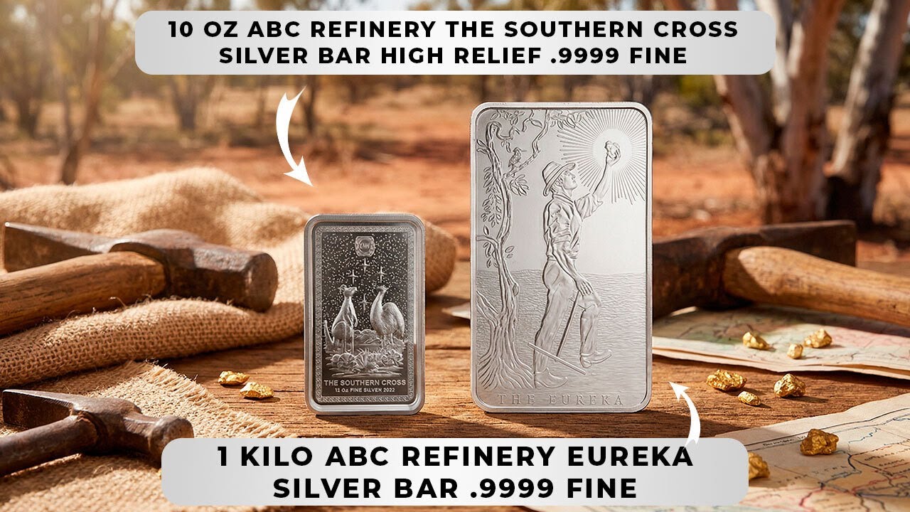ABC Refinery: 10 oz Southern Cross & 1 Kilo Eureka Silver Bars (.9999 Fine)