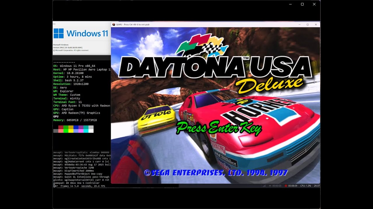 QEMU SEGA Daytona USA Deluxe (1997) -- From Install to Play in 15 Mins