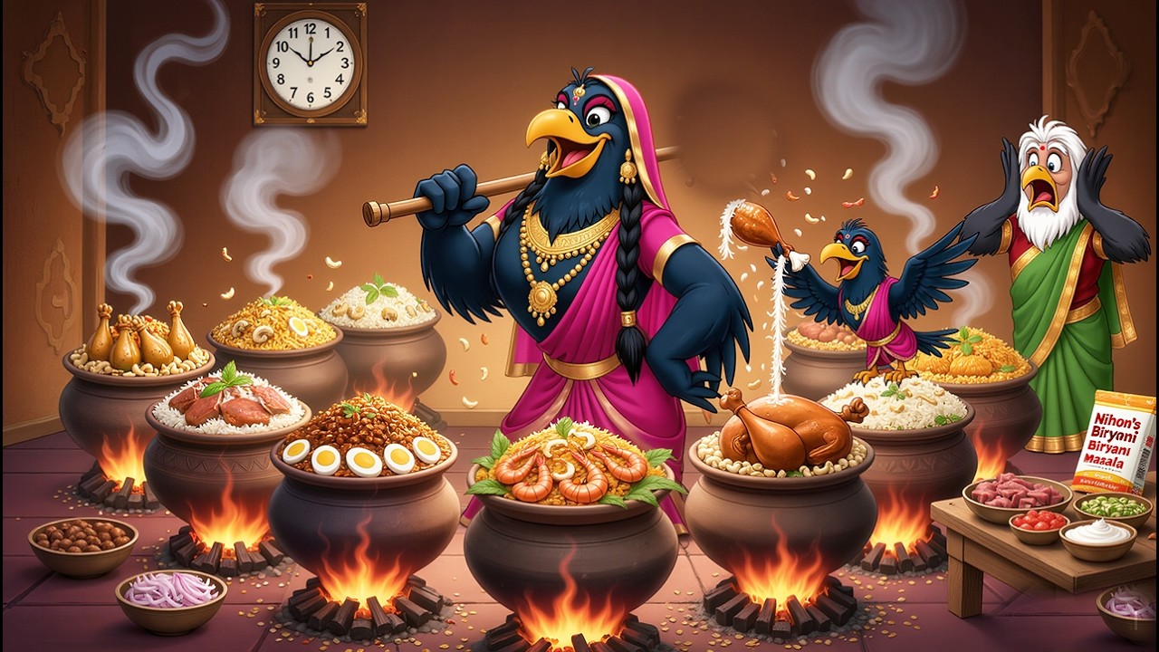 बिरयानी चुराने वाली 3 कौवा बहुये  3 crow daughters-in-law who steal biryani .#HindiCartoon