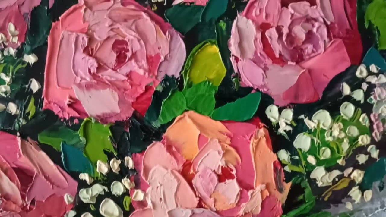 Rose Oil Painting Floral Original Art Impasto Original Painting 12x12in by Inna Bebrisa