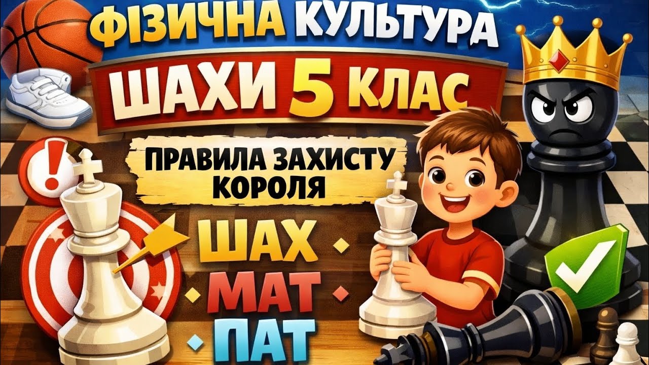Правила захисту короля. Поняття шах, мат, пат | Шахи | НУШ | Дистанційне навчання 