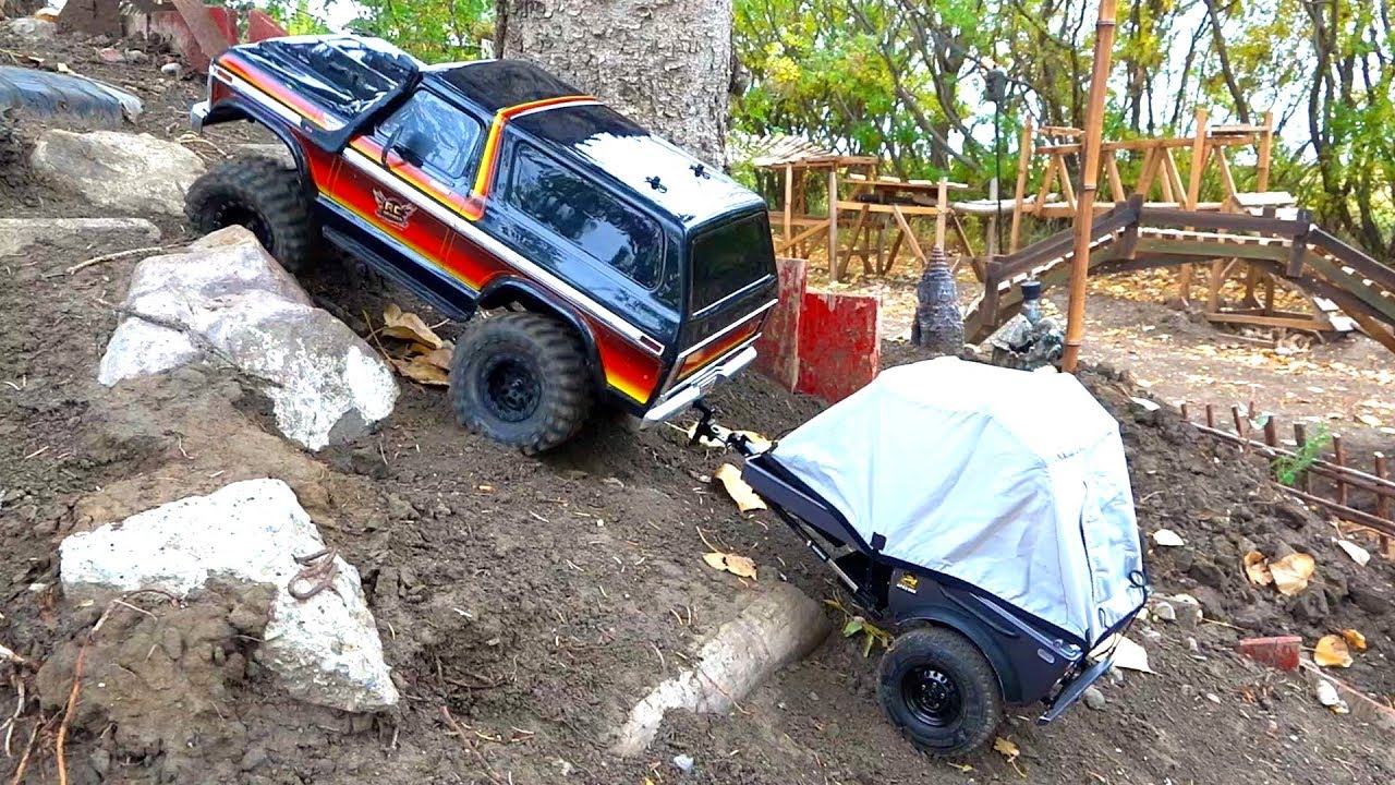PULLING a TENT TRAILER in the Backyard Scale Trail Park - Team Raffee | RC ADVENTURES