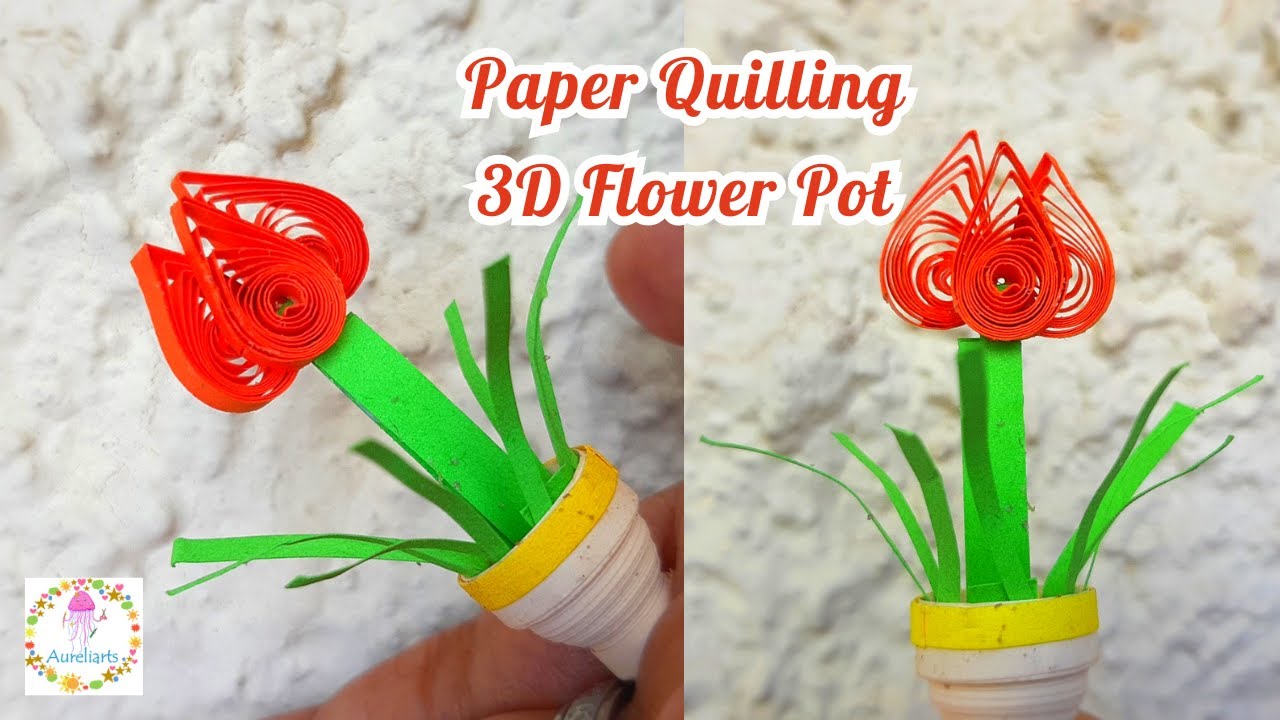 Paper Quilling Flower Pot | How to make a 3D Paper Quilling Flower Pot | DIY