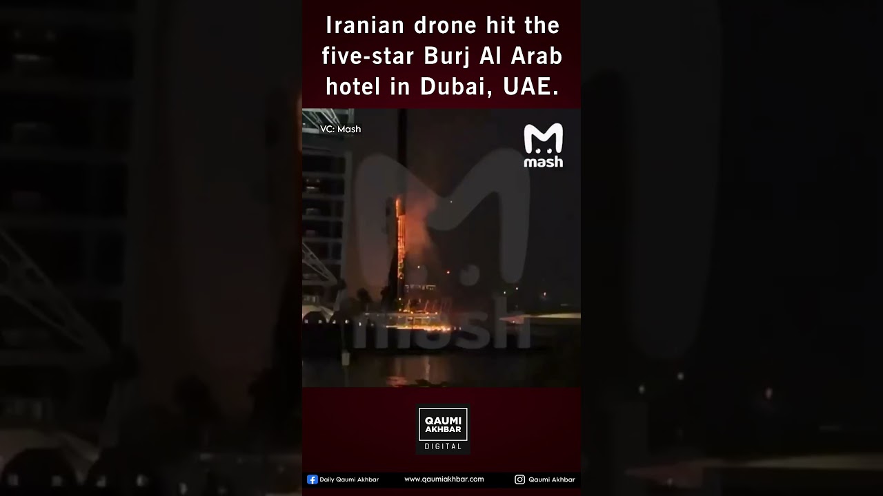 Iranian drone hit the five-star Burj Al Arab hotel in Dubai, UAE. Vc: Mash #Dubai #burjalarab #Iran