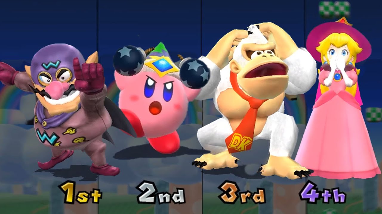 Mario Party 9 Minigame - Wario Vs Kirby Vs Donkey Kong Vs Peach