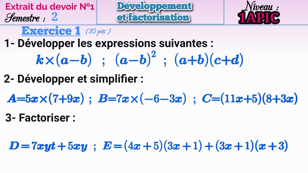 Correction, extrait du contrôle 1 semestre 2,factorisation et développement , 1 ac.