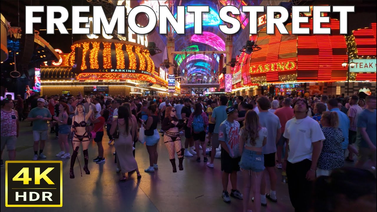[4K HDR] Fremont Street Las Vegas Night Walking Tour – June 2025 , Downtown Las Vegas Nevada