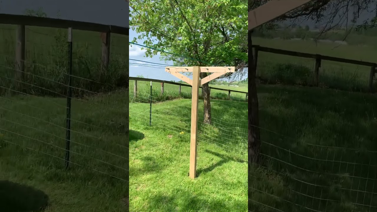 DIY clothes line - no concrete - coated wire - 3 2x4&rsquo;s and 2 4x4&rsquo;s.