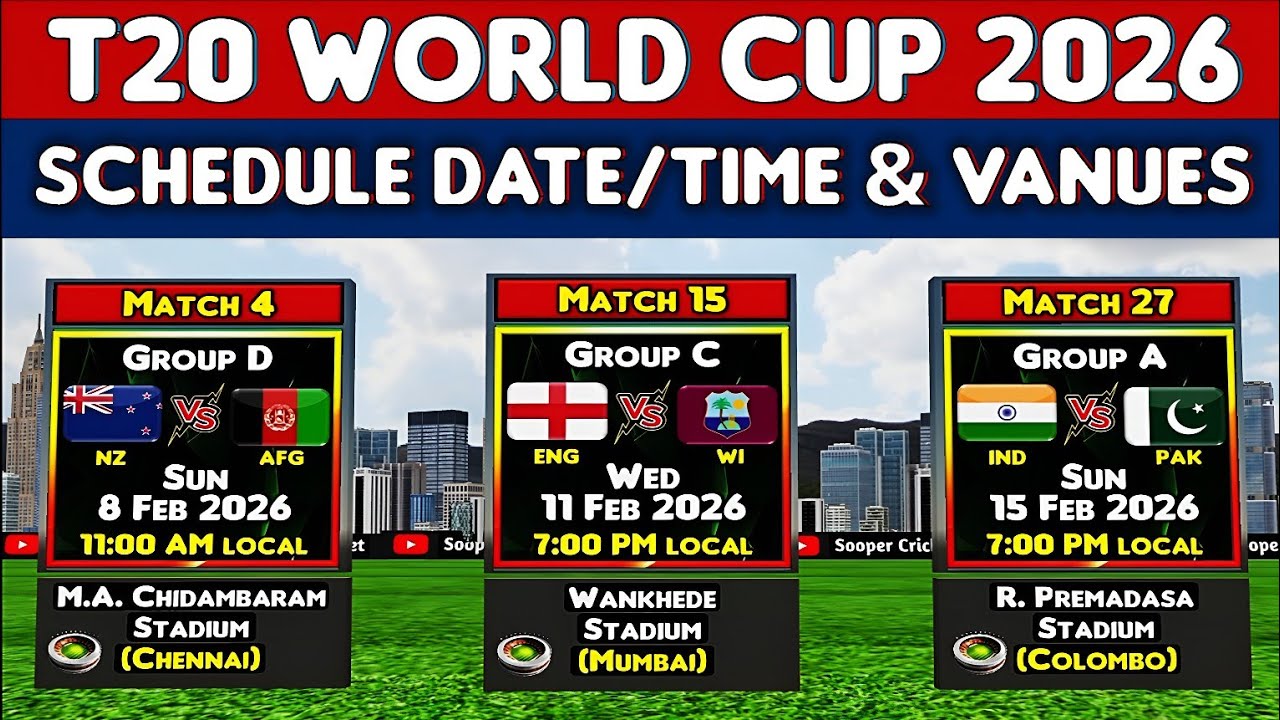 T20 World Cup 2026 Schedule | 2026 T20 World Cup Schedule Date Time & Vanues | World Cup Time Table