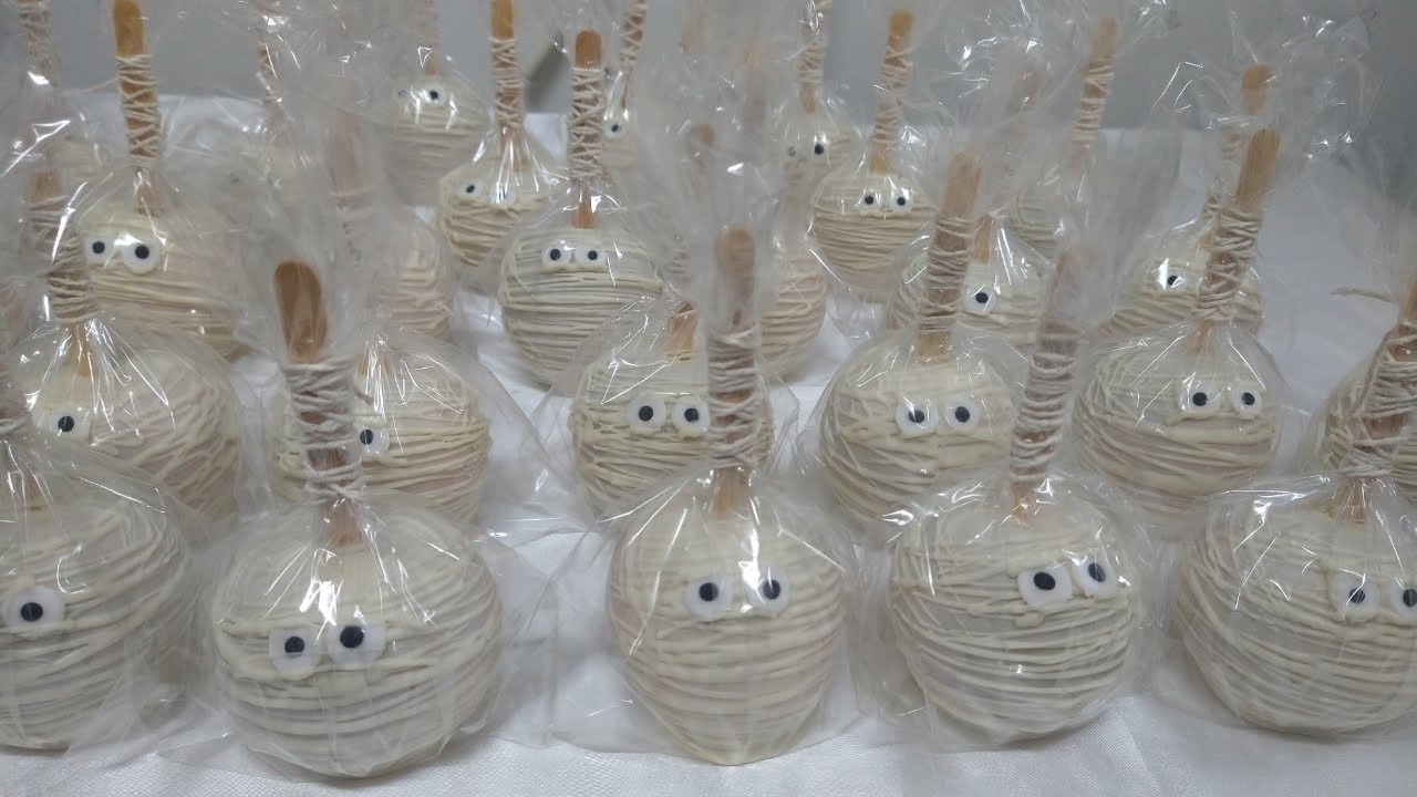 Decorando maçã 30 maçãs tema múmia halloween