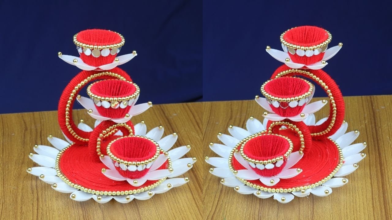HOME DECOR DIY - WOOLEN CRAFT IDEA - PLASTIC SPOONS REUSE - CARDBOARD CRAFT