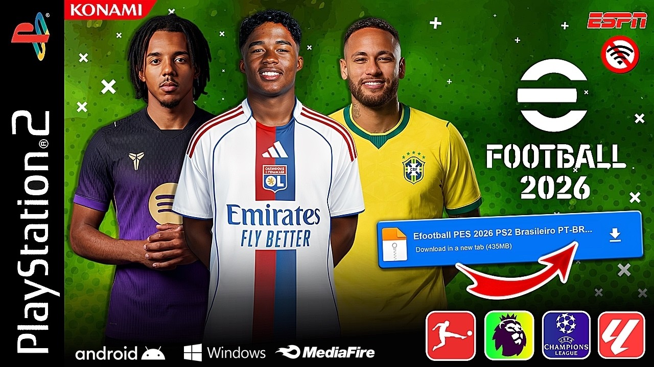 ✅ eFootball PES 2026 (PS2) Atualiza&ccedil;&atilde;o Fevereiro 2026 (Mediafire Direto) Novos Kits e Nova Gameplay