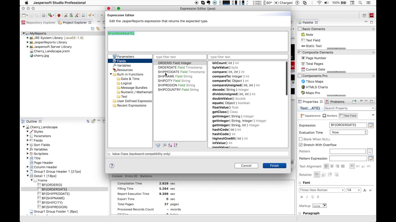 How to create and use expressions in Jaspersoft Studio
