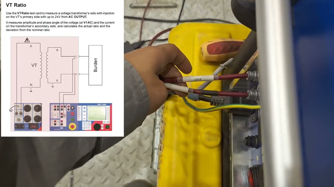 How to practically test 110KV GIS voltage transformer ratio using CPC100 ? || أختبار محول الجهد عملى